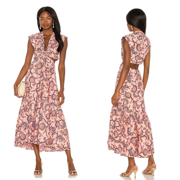 A.L.C. Alexandria Plunging Cutout Pink Floral Midi Dress in Salmon/Red Sz 6 - Picture 8 of 8